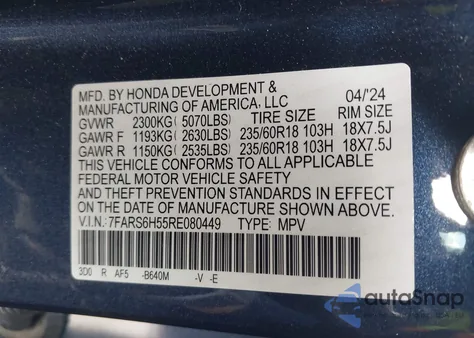 2024 Honda Cr-V Hybrid Sport из США, поврежденный, VIN 7FARS6H55RE080449